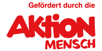 Logo der Aktion Mensch - Text "Gefördert durch die Aktion Mensch" in roten Buchstaben vor weißem Hintergrund